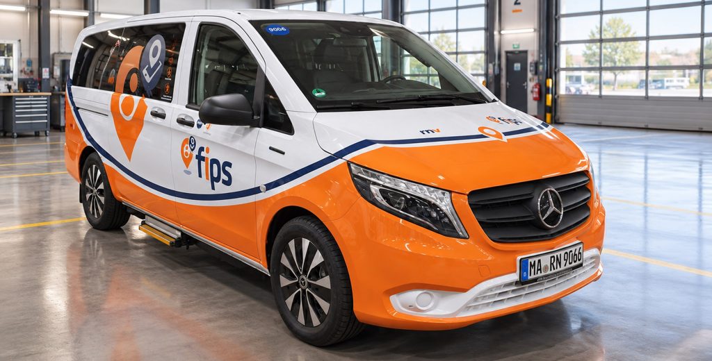 Folierte eVito Fahrzeugflotte mit individueller Firmenbeschriftung